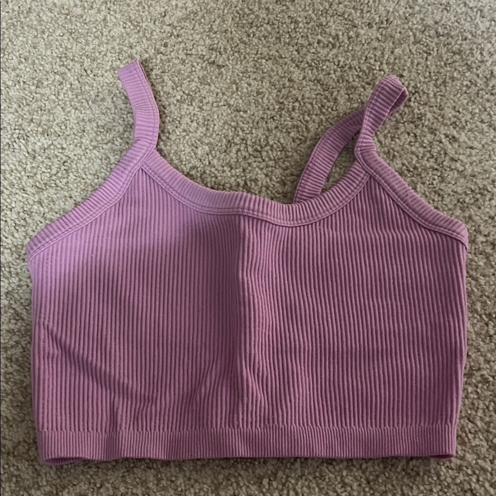 Ribbed Pink Crop Top Shein